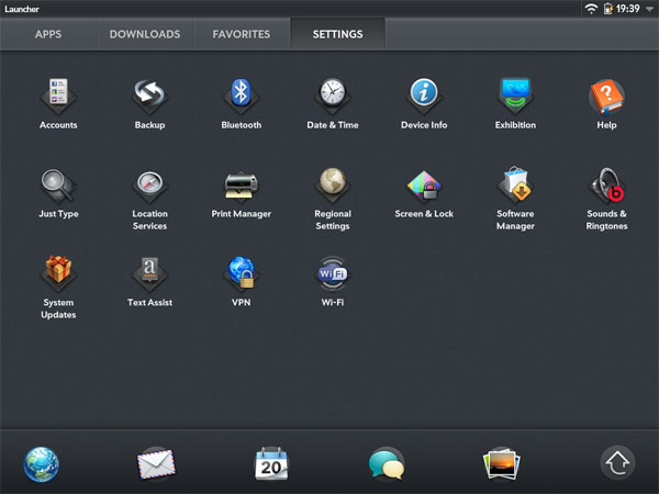 Настройки на планшете HP TouchPad