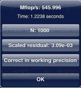 Результаты тестирования iPad 2 в LINPACK